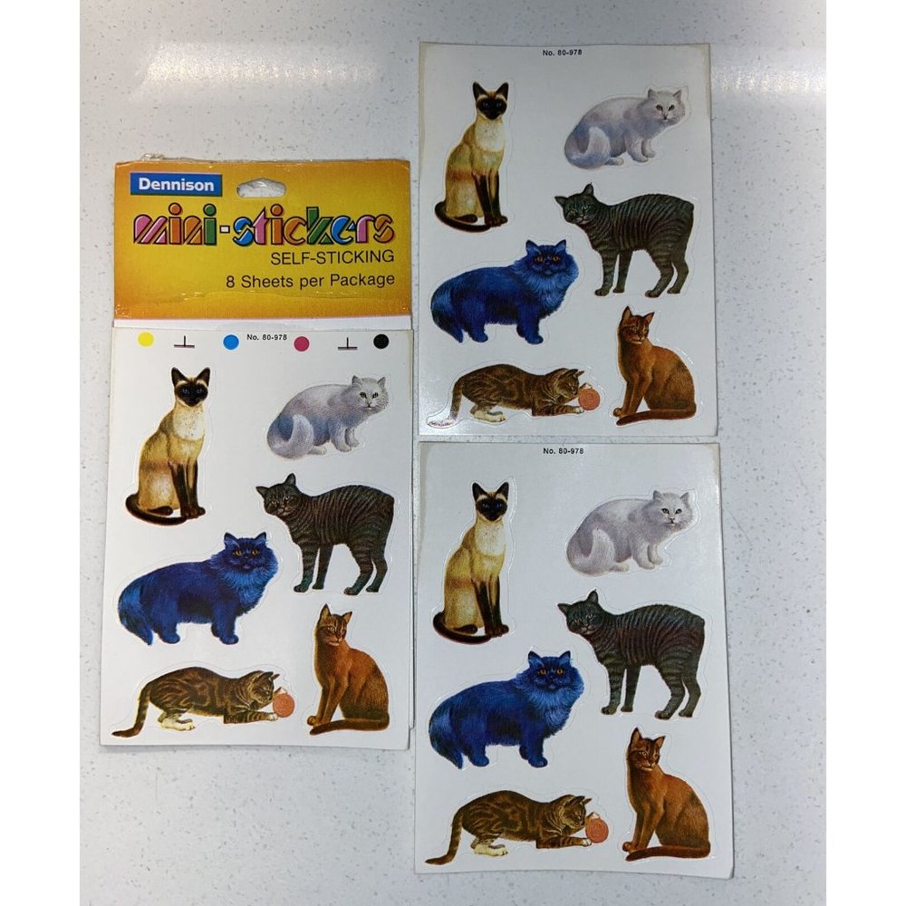 Vintage 80s Dennison Mini Stickers Kitten Kitty Cats Cute Only 3 Full Sheets